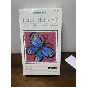 New Sealed WonderArt Latch Hook Kit Butterfly Grandma Craft 12"x12" #4677 Caron